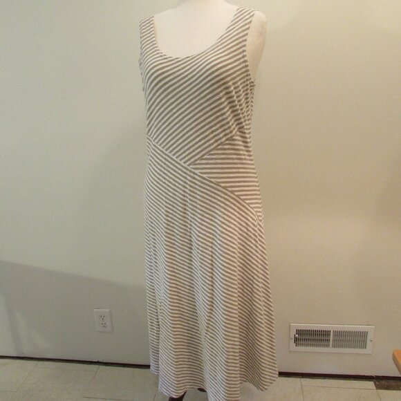 Cut Loose Cotton/Linen Tan/White Striped Tank Maxi - Picture 1 of 16